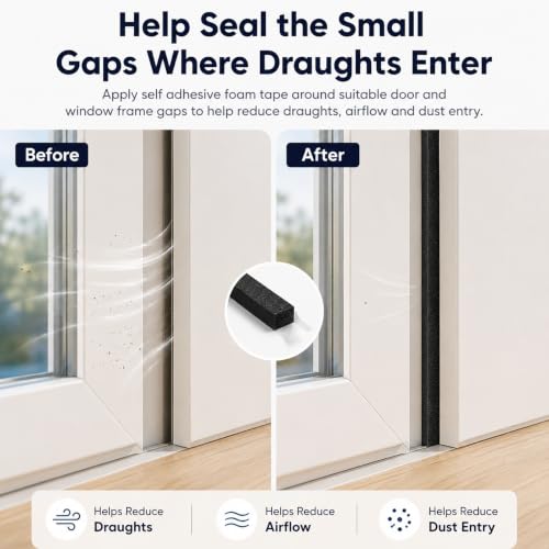 Weather Stripping Foam Tape 2 Rolls (1/2 in x 1/8 in x 16.4FT), Self Adhesive Door Seal for Small Gaps, Window Insulation, Draft Stopper Foam Strip Total 32.8 FT - size: 1/2in x 1/8in x 32.8FT