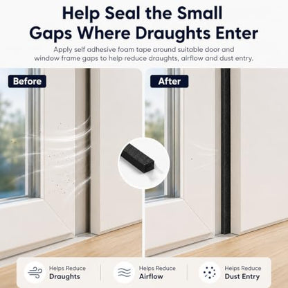 Weather Stripping Foam Tape 2 Rolls (1/2 in x 1/8 in x 16.4FT), Self Adhesive Door Seal for Small Gaps, Window Insulation, Draft Stopper Foam Strip Total 32.8 FT - size: 1/2in x 1/8in x 32.8FT