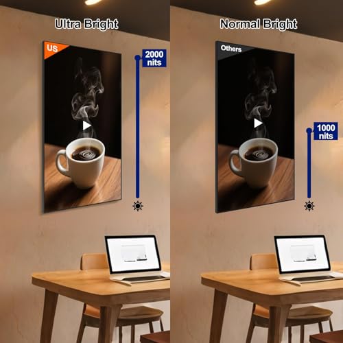 55inch 4K Digital Signage Display, 2000nits High Brightness, LCD Monitor Slim Fit Frameless Advertising Display, Wall Mount Digital Display, CMS Remote Publishing, 7/24 Timer Switch, Built-in Speaker - size: 55"+2000nits