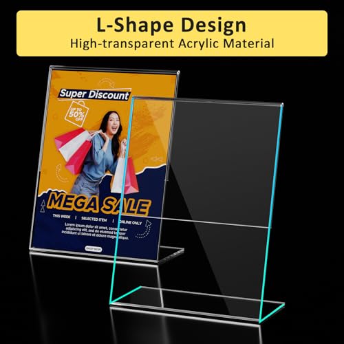 Acrylic Sign Holder 8.5 x 11, Clear L-Shape Tabletop Display Stand, 4 Pack