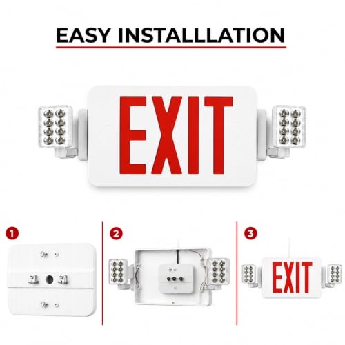 8 Pack Double Sided LED Emergency EXIT Sign Combo, Two LED Lights, Backup Battery, US Standard Red Letter Emergency Exit Lighting, Commercial Grade, 120-277V, Fire Resistant (UL 94V-0)