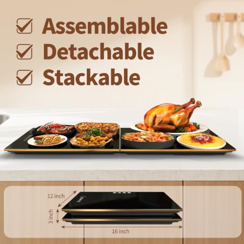 Food Warmers for Parties Buffet, （31.5"x12"） Assemblable Stackable Electric Warming Tray with 8-Level Temperature Adjustment and 8-Hour Timer, Upgraded Desktop-Protecting Food Warming Mat - size: Dual-Plate:31.5"x12"