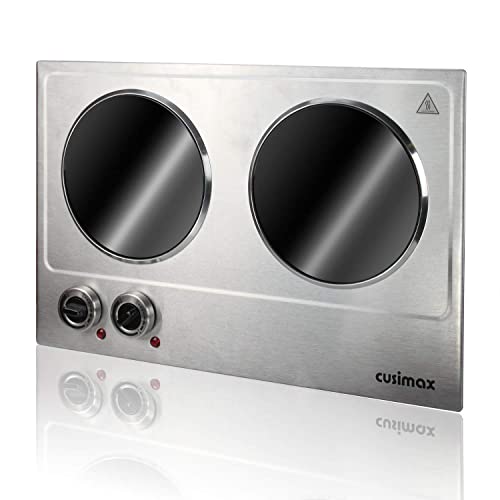 Double Burner, CUSIMAX 1800W Ceramic Electric Hot Plate for Cooking, Silver - color: Silver Bright, size: Double