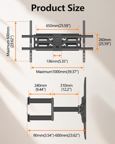 FORGING MOUNT Heavy Duty 60 to 120 inch XXXL Full Motion TV Wall Mount Max VESA1000x600mm Up to 275lbs for Extra Large Big Screens,Universal Articulating TV Mount Bracket Swivel Tilt,16-24” Studs - size: Fits 60-120" TVs / Max 1000x600mm Full Motion