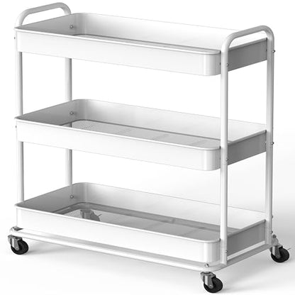 Simple Houseware 26" Extra-Wide 3-Tier Heavy Duty Metal Utility Cart, White - color: White
