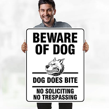 Beware of Dog, Dog Does Bite No Soliciting No Trespassing Sign, 24x30 - size: 24x30 - Aluminum