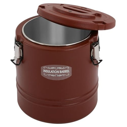 15L/3.96 Gal Insulated Soup Carrier, Stainless Steel Insulated Soup Container Bucket Hot & Cold Thermal Bucket with Lid Commercial Food Warmer for Parties Picnics Cafes Restaurants - color: Brown, size: 15L/3.96 Gal