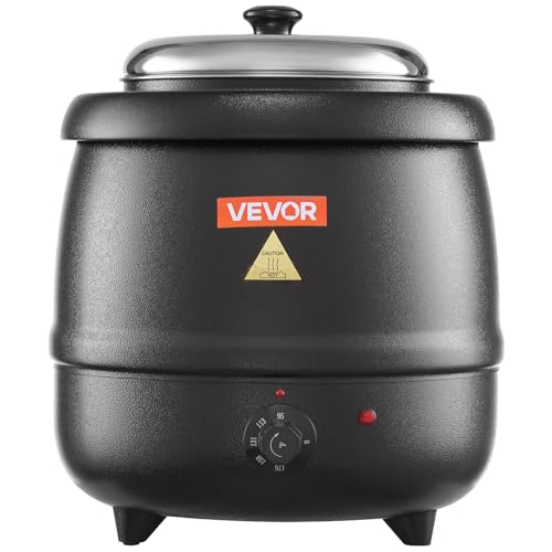 VEVOR Electric Soup Warmer, 10QT Commercial Soup Kettle with 304 Stainless Steel Detachable Insert Pot, 95~176°F Adjustable Temperature, Soup Station for Restaurant and Big Family, Black - size: 1-Pot