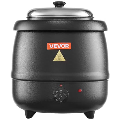 VEVOR Electric Soup Warmer, 10QT Commercial Soup Kettle with 304 Stainless Steel Detachable Insert Pot, 95~176°F Adjustable Temperature, Soup Station for Restaurant and Big Family, Black - size: 1-Pot
