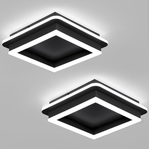 CANEOE 2 Packs Square Flush Mount Ceiling Light, 6000K Modern LED Ceiling Light Fixture, Minimalist Hallway Lighting Fixture Ceiling Lamp for Hallway Entryway Bedroom Balcony (All Black) - color: All Black, size: 2 Packs