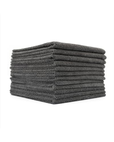 The Rag Company - All-Purpose Microfiber Terry Cleaning Towels - Commercial Grade, Highly Absorbent, Lint-Free, Streak-Free, Kitchens, Bathrooms, Offices, 300gsm, 16in x 16in, Grey (12-Pack) - color: Grey, size: 16in x 16in