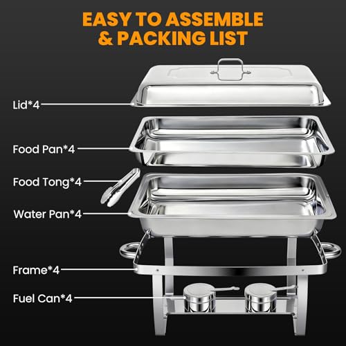 ALSO GO 4 Pack 11QT Rectangular Chafing Dishes for Buffet with Lids - color: 4 Pack Full Size