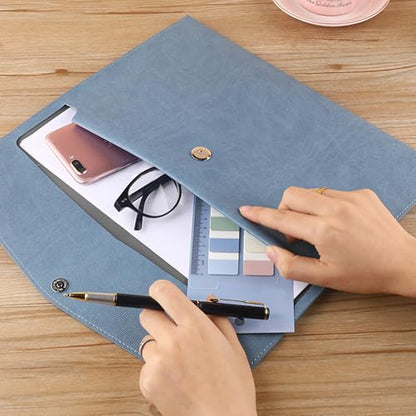 VANRA 1 Piece PU Leather Envelope File Folders A4 Paper Document Filing Envelope Document Organizer Leather Portfolio Folder Holder with Magnetic Closure (Blue) - color: Blue