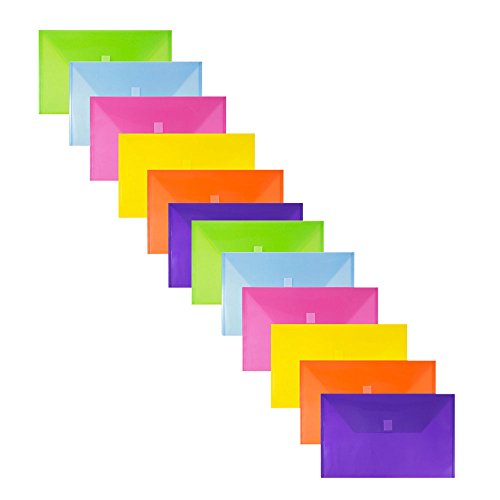 JAM PAPER Plastic Envelopes with Hook & Loop Closure - Letter Booklet - 9 3/4 x 13 - Assorted Colors - 12/Pack - color: Assorted, size: Letter - Pack of 12