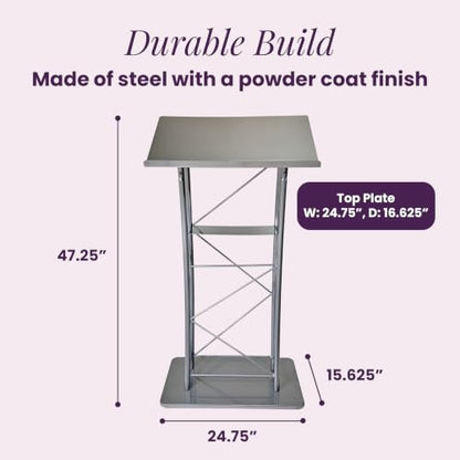 Kingdom KML2S Large Curved Lectern with Shelf, Stand Up Church Pulpit, Slanted Lectern, Conference Podium for Speakers, Speeches, and Other Occasions- Truss Lectern, Silver Powder Coat Finish, Metal - size: Design 03