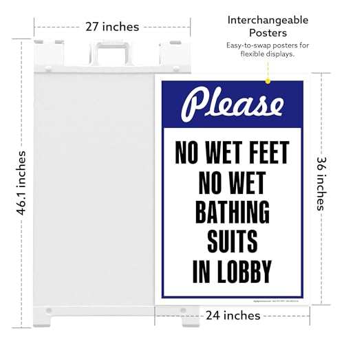 Please No Wet Feet No Wet Bathing Suits In Lobby Folding Floor Sign, 24x36 Inches, Portable A Frame, Made in USA by My Sign Center - size: 24x36 Plastic