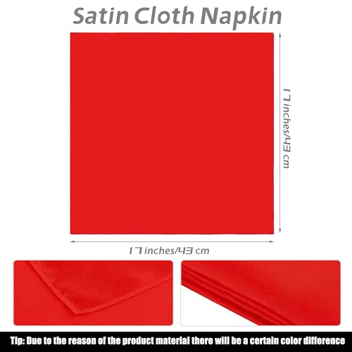 MCEAST Satin Cloth Napkins and Napkin Rings Set of 8, Smooth Fabric Table Napkins and Napkin Holder for Wedding, Birthday Dinner Party, Family Gatherings, Table Decor (Red, 17 x 17 Inches) - color: Red