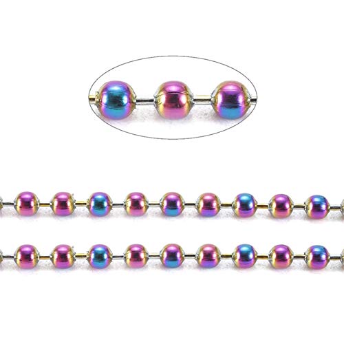 Craftdady 32.8 Feet Stainless Steel Ball Bead Chains 2.5mm Multi-Color Soldered Round Bead Links Chains with Spool for DIY Bracelet Necklace Jewelry Craft Making - color: Multicolor,10 Meters,2.5mm