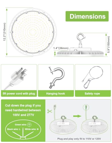 KUKUPPO 2 Pack 150W LED High Bay Light, LED UFO Shop Light with Plug White - size: 150W