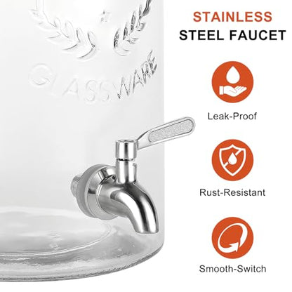 1.5 Gallon Glass Drink Dispenser with Stand for Parties and Everyday Use - size: 1.5 Gallon With Stand Silver