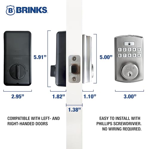 Brinks Fingerprint Door Lock with Lever – Keyless Entry Biometric Lock, Electronic Keypad Fingerprint Deadbolt with Auto-Locking, Front Door Lock and Interior Lever Set, Satin Nickel - color: Satin Nickel, style: Deadbolt & Passage Lever