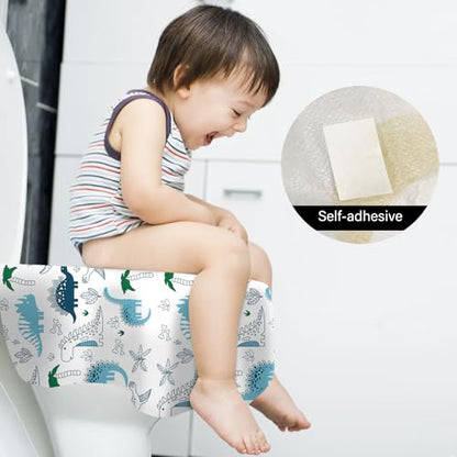60 Pack Toilet Seat Covers Disposable, Extra Large Waterproof Toilet Cover for Toddlers & Adults, Individually Wrapped Travel Essential Portable Potty Training in Public Restrooms, Trip - Dinosaur - color: Dinosaur