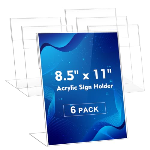Comix Acrylic Sign Holder 8.5x11 Inches, 6 Pack L Shape Table Paper Stand
