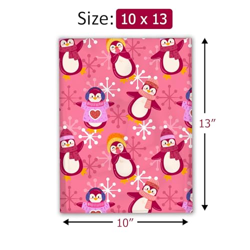 10x13 (100) Pink Penguins Winter Designer Poly Mailers Waterproof Self Sealing Tear Resistant Polymailers Shipping Envelopes Premium Printed Bags For Small Businesses - color: Pink Penguins, size: 10x13