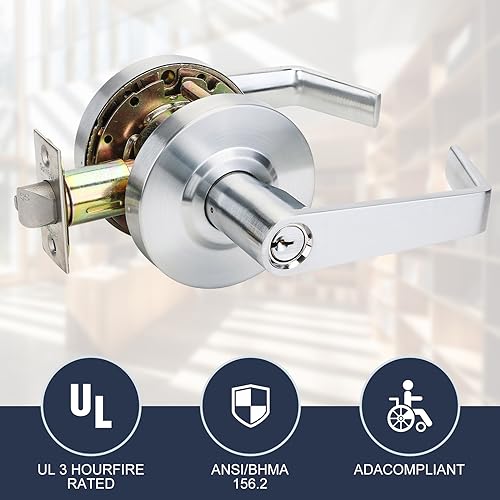 4 Pack Grade 2 Storeroom Comercial Door Handles Locks with UL and 400000 Cyles Test, Made from Satin Chrome with Heavy Duty Lever Handles Golingda-Commercial-CP-3-ST-4P - size: Store Room (Commercial）