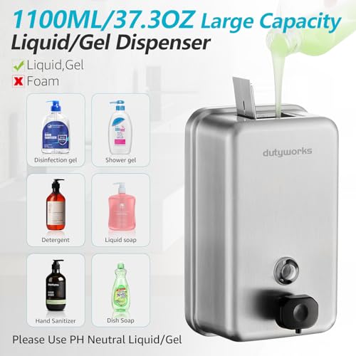 Commercial Soap Dispenser Wall Mount, 1100 mL, Silver - size: 37.19 fl.oz./ 1100ml