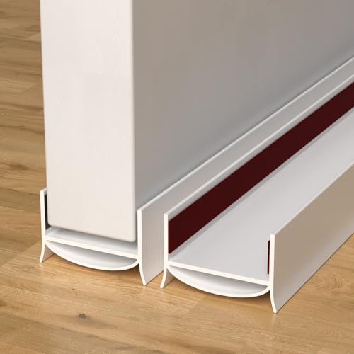 Door Draft Stopper for Bottom of Door, PVC Door Bottom Seal Strip with Strong Adhesive, Cuttable Door Sweep for Exterior & Interior Doors, Blocks Drafts, Dust, Noise & Cold Air, 36 Inch.(2, White) - color: White