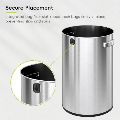 EKO 16-Gallon Round Stainless Steel Open Top Trash Can, Large Commercial Waste Bin with Detachable Lid and Carrying Handle, Brushed Metal Garbage Bin for Home, Office, Restaurant, Restroom - color: Stainless Steel, size: 60 Liter, Round