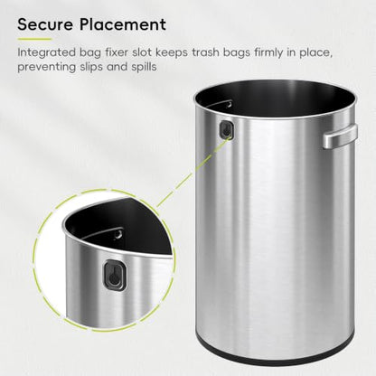 EKO 16-Gallon Round Stainless Steel Open Top Trash Can, Large Commercial Waste Bin with Detachable Lid and Carrying Handle, Brushed Metal Garbage Bin for Home, Office, Restaurant, Restroom - color: Stainless Steel, size: 60 Liter, Round