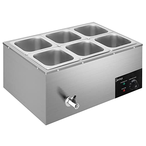 Winado 110V 6-Pan Commercial Food Warmer, 19QT Electric Steam Table 6 Inch Deep, 1200W Countertop Stainless Steel Food Soup Buffet w/Temperature Control & Lid for Catering, Restaurant, Party - size: 19 QT/6 Pan