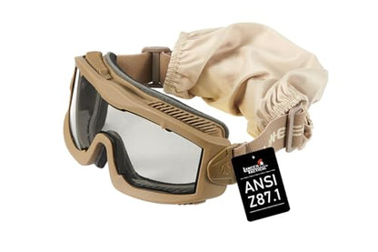 Lancer Tactical AERO Airsoft Tactical Safety Goggles ANSI Z87.1-Anti-Fog Glasses, 3mm Dual Pane Lens for Hunting, Paintball - color: Tan