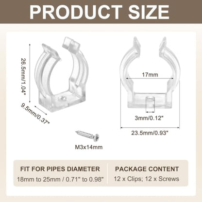 MECCANIXITY T6 U Clips Holder Bracket Fluorescent Tube Light Fixture Plastic Pipe Clamps with Screws for LED Bulbs Ceiling Lamp, Clear, Pack of 12 - size: T6
