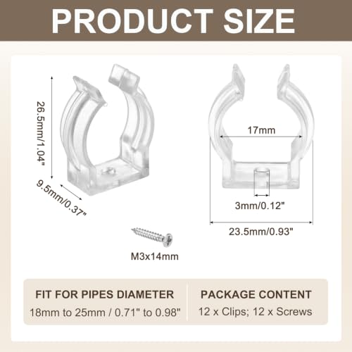 MECCANIXITY T6 U Clips Holder Bracket Fluorescent Tube Light Fixture Plastic Pipe Clamps with Screws for LED Bulbs Ceiling Lamp, Clear, Pack of 12 - size: T6