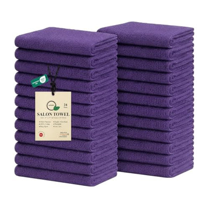 Salon Towels – Pack of 24 (16"x27") 100% Cotton Ring Spun (Not Bleach Proof) Ultra Soft, Highly Absorbent Hand Towels – Bulk for Spa, Gym & Salon (Purple) - color: Purple
