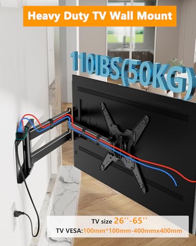 48" Long Arm Rotating TV Wall Mount w/Power Strip 26-65”TV by WHYFONE - size: Fit 26-65"TVs with power strip