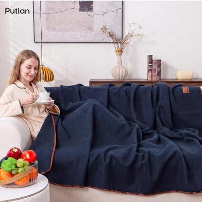 PuTian 100% Wool Blanket - Camping Outdoor Blanket, 63"×48", Blue - color: Blue, size: 63" × 48"