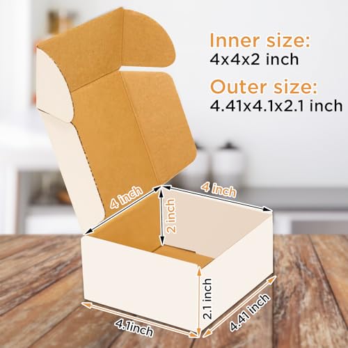 50 pack Small Shipping Box,4x4x2'',Corrugated Mailer,Cardboard Box, White - size: 4x4x2"