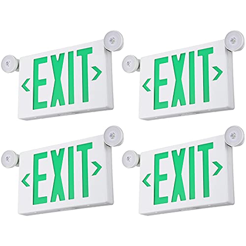TORCHSTAR 4-Pack LED Green Letter Exit Sign with Emergency Lights White - color: White-Green