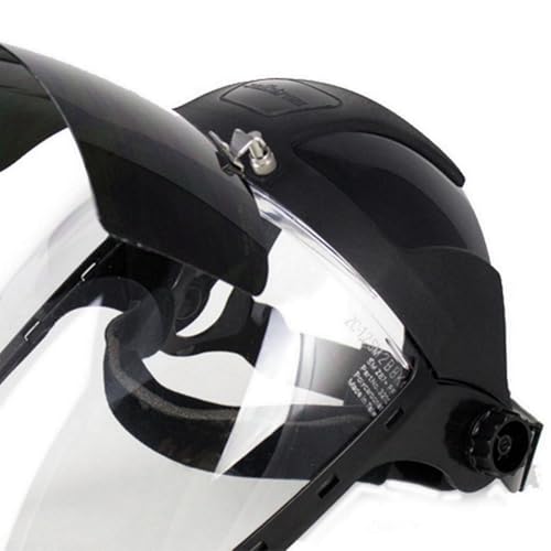 Sellstrom DP4 Face Shield - Lightweight Mask with High Impact Crown & Ratchet Headgear for Work, Grinding, Plasma/Flame Cutting - ANSI Z87.1 - Clear Anti Fog Polycarbonate Window - UV/IR Flip Up Visor - style: Shade 5 Infrared Visor W/ Chinguard