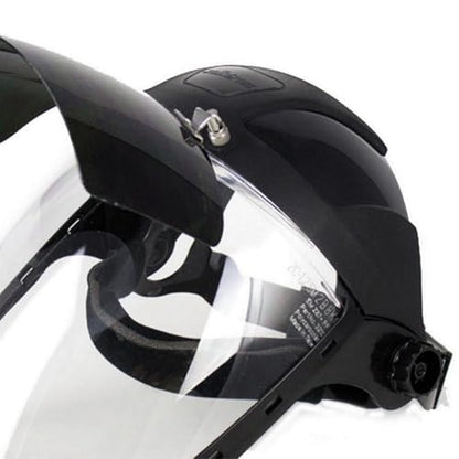 Sellstrom DP4 Face Shield - Lightweight Mask with High Impact Crown & Ratchet Headgear for Work, Grinding, Plasma/Flame Cutting - ANSI Z87.1 - Clear Anti Fog Polycarbonate Window - UV/IR Flip Up Visor - style: Shade 5 Infrared Visor W/ Chinguard