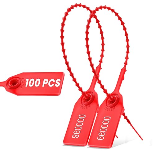100 Plastic Tamper Seals, Numbered Zip Ties, Fire Extinguisher, Red - size: 100 PCS
