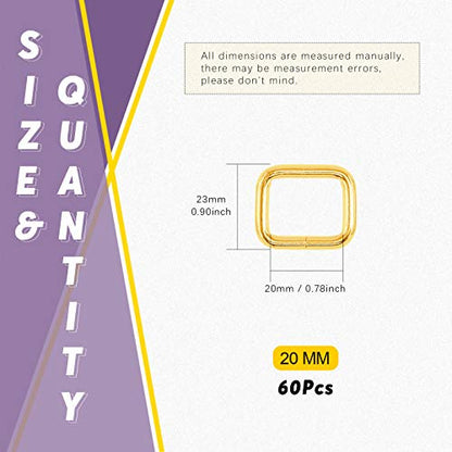 Swpeet 60Pcs Heavy Duty Metal Rectangle Ring - color: Gold, size: 3/4 Inch