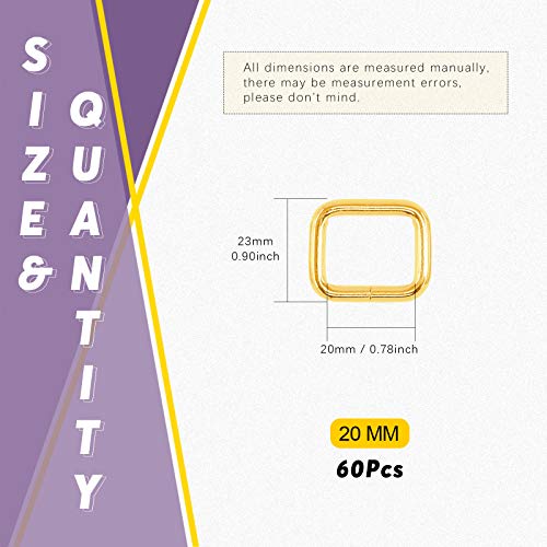 Swpeet 60Pcs Heavy Duty Metal Rectangle Ring - color: Gold, size: 3/4 Inch