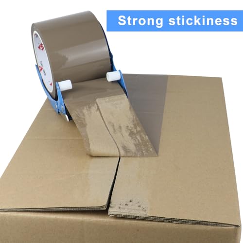 3 Inch Wide Packing Tape with Dispenser,2.4 Mil x 55 Yards Heavy Duty Packaging Tape Refill for Shipping,Industrial Grade,Urtal Strong Boxing Tape for Moving,Mailing and Storages (Brown) - color: Brown