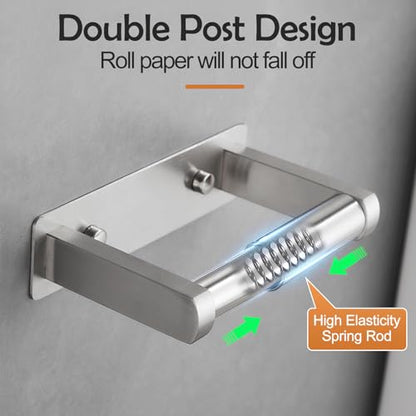 Pokim Brushed Nickel Toilet Paper Holder,Self Adhesive or Screw Wall Mount Toilet Roll Holder Stainless Steel Double Post Tissue Holder for Bathroom,Commercial Toilet Paper Dispenser - color: Brushed Nickel