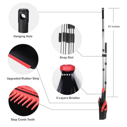 Broom and Dustpan Set for Home, 51" Long Handle Standing Dustpan Black Red - color: Black and Red